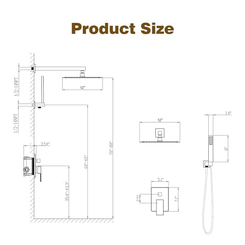 ESNBIA Gold Shower Head, Rainfall Shower System with 10 Inches Rain Shower Head, All Metal Shower Faucet Set with Shower Valve, Wall Mounted Shower Fixtures, Brushed Gold - color: Brushed Gold, style: 10 Inches
