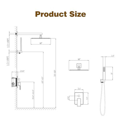 ESNBIA Gold Shower Head, Rainfall Shower System with 10 Inches Rain Shower Head, All Metal Shower Faucet Set with Shower Valve, Wall Mounted Shower Fixtures, Brushed Gold - color: Brushed Gold, style: 10 Inches