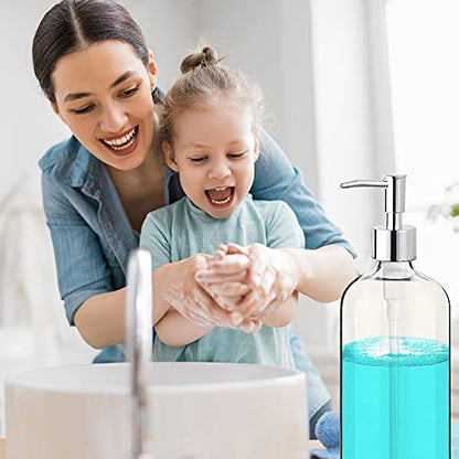Clear Soap Dispenser with Rust Proof Pump, Waterproof Labels (2 Pack,16 Oz), Plastic Hand Soap Dish Soap Dispenser for Kitchen Bathroom - color: Clear