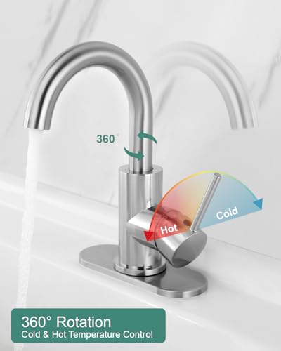 RKF Single-Handle Swivel Spout Bathroom Sink Faucet with Pop-up Drain with Overflow and Supply Hose,Bar Sink Faucet,Small Kitchen Faucet Tap,Brushed Nickel,BF3501P-BN - color: 3501-Brushed Nickel