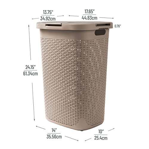 Mind Reader Slim Laundry Hamper with Lid, 60L Tall Clothes Basket, Narrow Tapered Design for Bathrooms, Closets and Laundry Rooms, Plastic, Tan - color: Tan, size: 1 Piece