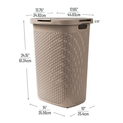 Mind Reader Slim Laundry Hamper with Lid, 60L Tall Clothes Basket, Narrow Tapered Design for Bathrooms, Closets and Laundry Rooms, Plastic, Tan - color: Tan, size: 1 Piece