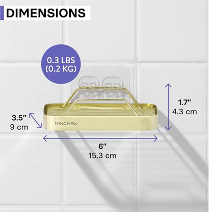 Premium Stainless Steel Soap Holder - Durable with 360-Degree Ventilation - Strong Adhesive Soap Bar Hold - Dish Caddy for Shower Wall Bathroom Mirror Kitchen - Gold
