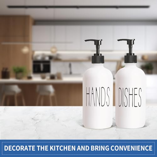 COHOSEGE 16 Oz Glass Soap Dispenser Set 2 Pack for Kitchen Sink,Contains Hand and Dish Soap Dispenser,White Kitchen Utensils - color: White