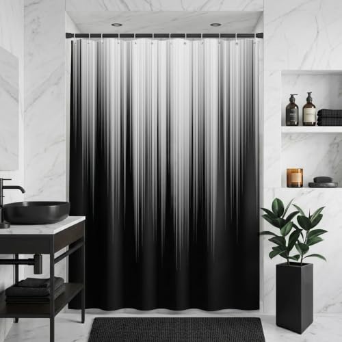 AAtter Black and White Shower Curtain, Gothic Ombre, 60x72 Inch, 12 Hooks | Dark Grey Modern Polyester Fabric, Abstract Striped Style, Cool Anime Trendy Design, Gradient Bathroom Decor for Men - color: Grey, size: 60"W x 72"L (Pack of 1)