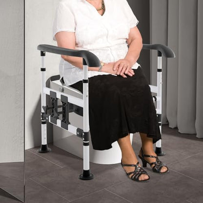 Toilet Safety Rails for Seniors Toilet Safety Frame with with 4 Clamps Adjustable Height & Width 330lb Toilet Handles for Elderly and Disabled Fit Any Toilet (Black) - color: Black