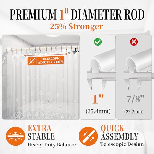 STARLATTA 2 Pack Shower Curtain Rods:43-80 Inch No Drilling Tension Rods, 1" Diameter Heavy Duty Adjustable, Stainless Steel Rust-Proof Spring Anti-Slip Curtain Rod for Bathroom (White,80'') - color: White, size: 43''-80''