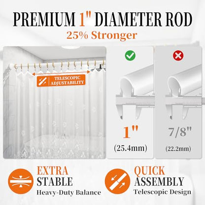 STARLATTA 2 Pack Shower Curtain Rods:43-80 Inch No Drilling Tension Rods, 1" Diameter Heavy Duty Adjustable, Stainless Steel Rust-Proof Spring Anti-Slip Curtain Rod for Bathroom (White,80'') - color: White, size: 43''-80''