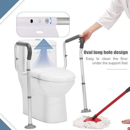 Toilet Safety Rail for Seniors, Toilet Grab Bars for Seniors and Disabled, Toilet Handles for Elderly with Adjustable Width and Height, 350 lb Weight Capacity | Fits standard and elongated toilets; non-slip foam grips and tool-free setup using existing se
