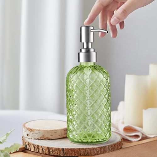 Kaishun Refillable Glass Soap Dispenser (2PC) for Hand Soap & Lotion, Green - color: Green (2 Pack)