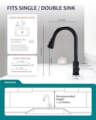 VFAUOSIT Black Kitchen Faucet with Pull Down Sprayer, High Arc Design | cUPC and CEC Certified, Lead-Free SUS304 Steel, 3 Spray Modes, 360° Swivel, Fingerprint-Resistant Finish, Ceramic Disc Valve - color: Matte Black