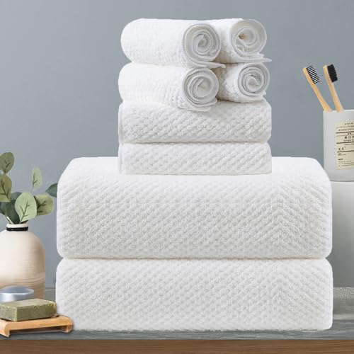 8-Piece White Bath Towels Set,2 Oversized Large Bath Towels Sheet,2 Hand Towels and 4 Washcloths - 600 GSM Soft Luxury Towel Set,Highly Absorbent Quick Dry Towel Collection for Bathroom,Hotel and Spa - color: White Set, size: 8-Piece Set