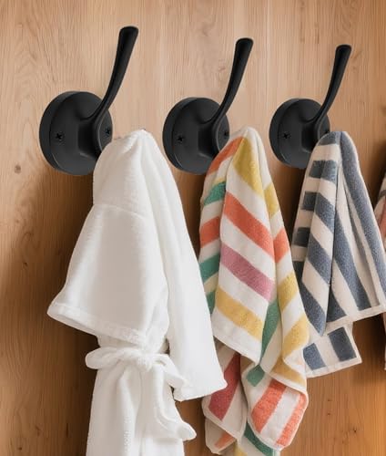 TOFIIGREM Black Wall Hooks Towel Hooks, 3 Pack Coat Hooks Robe Hook Heavy Duty Metal Double Bath Hook Wall Mounted, Hand Towel Hooks for Entryway Bathroom Kitchen Closet Garage - color: Black, size: 3 Pack