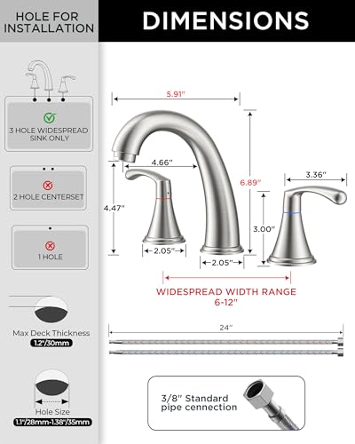 FORIOUS Bathroom Sink Faucet 3 Hole Widespread 8 Inch Brushed Nickel | 3-hole 6-12 Inch Widespread Sink Faucets with Drain and Water Supply Lines, for Vanity Rv Commercial Lavatory Restroom Basin - color: Stainless Steel, style: Modern