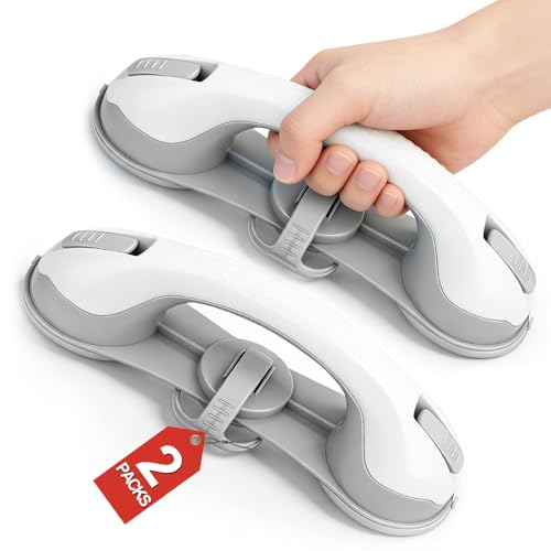 Grab Bars for Shower Seniors Elderly Heavy Duty Safety Grip No Drill (Gray) | Suction Grab Bars for Shower,Removable Handrails,Handicap Bath Grip,Bathroom Safety Grips,No Slipping,2 Pack