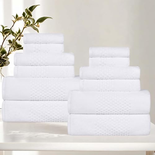 Superior Playa Zero Twist Cotton Medium Weight Towels, for Guest Bath, Bathroom, Shower, Spa, Plush, Quick Dry, Ultra-Soft Towels, Bath Essentials, Waffle Textured, 12 Piece Assorted Towel Set, White - color: White, size: 12 Piece Towel Set