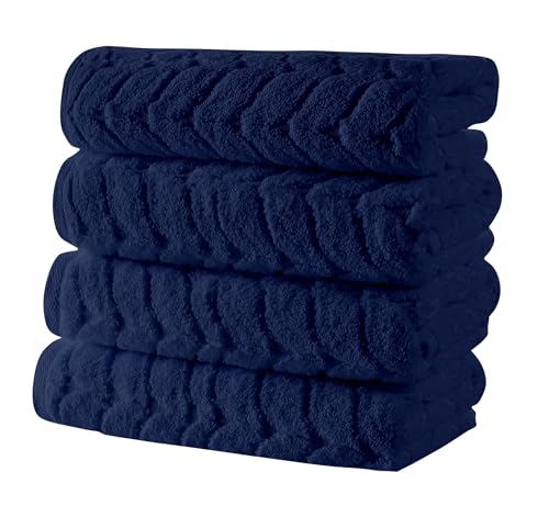 BAGNO MILANO Certified Organic Turkish Cotton Bath Towels, Luxury Jacquard Absorbent, Ultra Soft-Plush Organic Towel Set (Navy, Towel Set of 6) - color: Navy