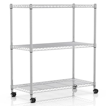 Simple Deluxe 3-Tier Heavy Duty Storage Shelves 750Lb Capacity, 24.02" D x 13.78" W x 29.92" H Adjustable Shelving Unit with Wheels, Chrome - color: Chrome, size: 3-Tier