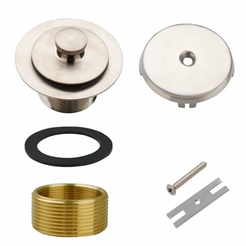 WELSAN Brushed Nickel Bathtub Drain and 1 Hole Overflow Kit, Bath Tub Drain | All Metal, Lift & Turn, Fine/Coarse Thread Conversion Twist Kit Assembly, For 1-3/8" and 1-1/2" All Metal Bathroom Tub Drains - color: Brushed