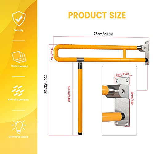 Handicap Grab Bars Rails, 29.5 Inch Foldable Toilet Bar Flip Up Arm Rails with Anti-Slip Grip Shower Assist Aid Safety for Elderly Pregnant Women Disabled Bar (Yellow) - color: Yellow