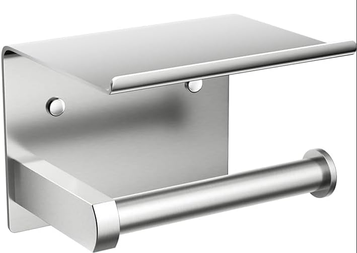 Premium Toilet Paper Holder with Phone Shelf, Wall Mounted, for Bathroom, Living Room, Restroom, RV, and so on, Stainless Steel-Rustproof,Tissue Roll Holder with Storage Shelf-Silvery(YaoJooHome) - color: Silver
