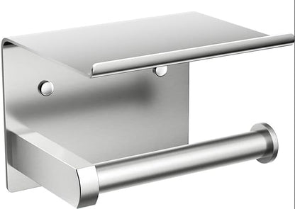 Premium Toilet Paper Holder with Phone Shelf, Wall Mounted, for Bathroom, Living Room, Restroom, RV, and so on, Stainless Steel-Rustproof,Tissue Roll Holder with Storage Shelf-Silvery(YaoJooHome) - color: Silver