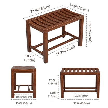 Rubber Wood Shower Bench, Non-Slip Waterproof Wooden Shower Stool for Adults & Elderly, Sturdy Bath Seat for Inside Shower or Tub – 24.02" D x 14.96" H x 6.3" W - size: 24.02"