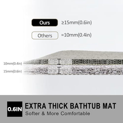 Nonslip Bathtub Mat, Anti Slip Bath Mat 0.6" Extra Thick, Quick Dry Bath Tub Anti Slip Shower Mat, Loofah Non-Slip Bath Mat for Tub Bathroom Pool Kitchen Entryway Home Hotel(Light Gray 16x24) - color: Light Grey, size: 24" x 16" (Rectangular)