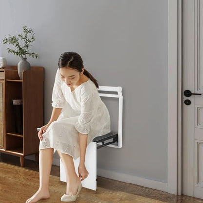 Folding Shower Seat Wall Mounted, Home Care Bathroom Bathtub Safety Stool, Anti-Slip Secure Foldable Shower Bench for The Seniors Disabled Pregnant Handicapped (About 330.7 Lbs), Space-Saving