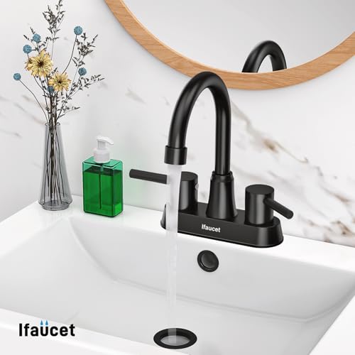Black Bathroom Faucet 3 Hole, Bathroom Faucets for Sink 3 Hole, Bathroom Sink Faucet, 4 Inch 2 Handle Centerset, Lead-Free, with Copper Pop Up Drain (Matte Black) - color: Matte Black Style A