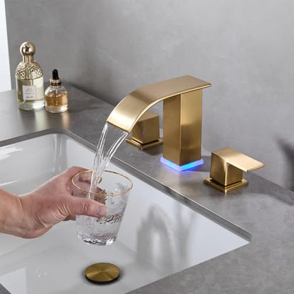 Bathroom faucets 3 Hole Widespread Modern Gold Faucet Sink Faucet 8 inch 3 Hole Vanity Bathroom with Pop Up Drain (Brushed Gold) - color: Brushed Gold