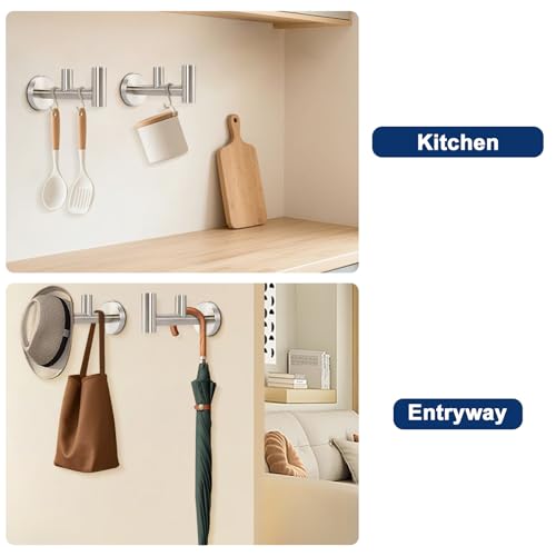NearMoon Bathroom Double Towel Hook- SUS304 Stainless Steel Robe Towel Holder, Heavy Duty Double Coat Hook for Bathroom Livingroom Kitchen Wall Mounted (Brushed Nickel-F, 2 Pack) - style: Brushed Nickel-F