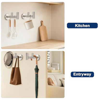 NearMoon Bathroom Double Towel Hook- SUS304 Stainless Steel Robe Towel Holder, Heavy Duty Double Coat Hook for Bathroom Livingroom Kitchen Wall Mounted (Brushed Nickel-F, 2 Pack) - style: Brushed Nickel-F