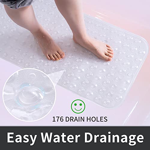 ROSMARUS Shower Mat Non-Slip, Extra Long 16” x 39”, Clear | Non-Slip, Extra Long, Bath Mat for Tub, Bathroom Shower Floor Mat