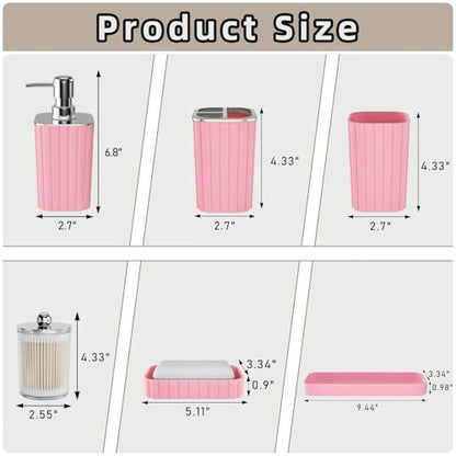 XLHOMO Bathroom Accessory Set - Gorgeous Bathroom Set, 7PC Pink Bathroom Set, Soap Dispenser, Toothbrush Holder, Qtip Holder, Bathroom Sets Complete, Bathroom Sink Set for Home Decor - style: Pink&Silver
