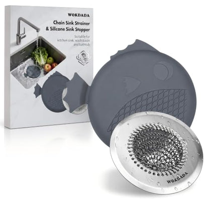 Kitchen Sink Drain Strainer Stopper,Patented Reversible Chain Mesh Basket | Kitchen Sink Accessories,Easy Clean,Fast Drainage,Rust-Proof,Odor-Blocking Seal,4.4" Large Capacity Food Catcher,Anti-Clog - color: Dark Gray Silver
