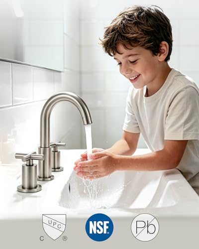gotonovo 3 Hole Bathroom Faucet 8 inch Widespread Sink Vanity Faucet for Bathroom Sink 2 Cross Handle Deck Mount Basin with Pop Up Drain 360° Swivel Spout Brushed Nickel - color: Brushed Nickel