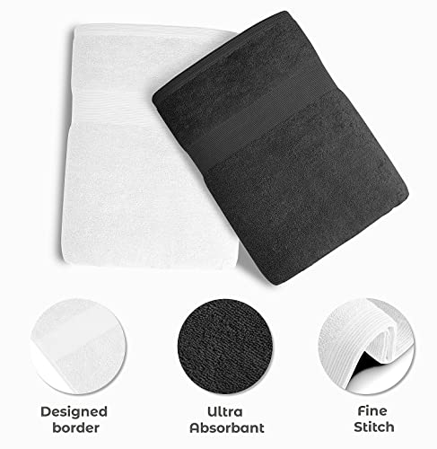 Luxury Bath Towels Set of 4 (27” x 54”) | Towels for Bathroom | Super Soft | Highly Absorbent Towels for Home, Spa, Gym (Grey-White) - color: Grey/White
