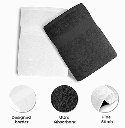 Luxury Bath Towels Set of 4 (27” x 54”) | Towels for Bathroom | Super Soft | Highly Absorbent Towels for Home, Spa, Gym (Grey-White) - color: Grey/White