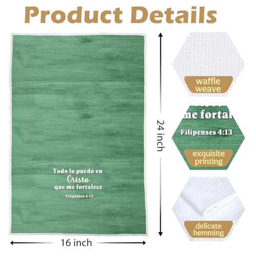 Spanish Christian Bible Verses Kitchen Towels Set, Spanish Christian Decorative Waffle Weave Dish Towels, Religious Scripture Hand Tea Towel, 16x24 Inch Set of 4 - color: Christian- 10