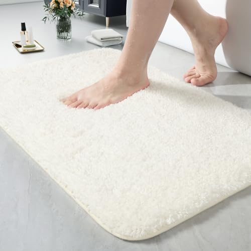 LOCHAS Bathroom Rugs 24x17 Inch, Microfiber Bath Rug Non Slip, Cream White | Soft Thick Absorbent Washable, Shaggy Plush Bath Mat for for Tub, Shower Floor, Quick Dry - color: Cream White, size: 24x17 inch (Rectangular)