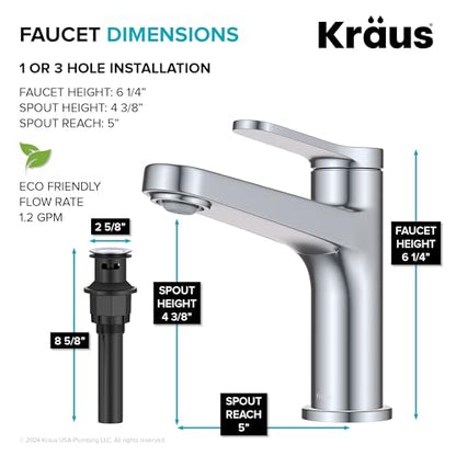 KRAUS Indy Single Handle One Hole Bathroom Sink Faucet in Chrome, KBF-1411CH - color: Chrome, style: Basin + Pop-Up Drain