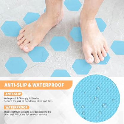 Non Slip Bathtub Stickers, Shower Stickers for Safety Bathroom Tubs, Bathtub Non Slip Stickers and Adhesive Decals Scraper for Bath Tub, Shower Floor, Stairs, Ladders(Square Shape) (24, Blue) - color: Blue