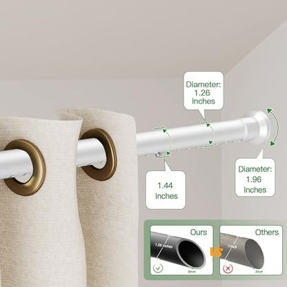 Heavy Duty Tension Curtain Rod No Drilling, 63-123 Inch Adjustable | 1.26" Diameter Pole, Spring Loaded, Non Slip, Renter Friendly Curtain Rod for Windows/Room Divider/Balcony/Patio, Matte White - color: Matte White, size: 63-123 Inches