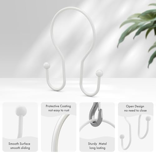 AmazerBath White Shower Curtain Hooks, Shower Curtain Rings, Simple Double Shower Curtain Hooks Rust Proof, Metal Smooth Glide Shower Hooks for Shower Curtain Rod, 12 Pcs Shower Rod Hooks - color: White, style: Minimalist - Double Shower Hooks