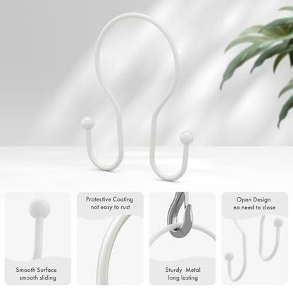 AmazerBath White Shower Curtain Hooks, Shower Curtain Rings, Simple Double Shower Curtain Hooks Rust Proof, Metal Smooth Glide Shower Hooks for Shower Curtain Rod, 12 Pcs Shower Rod Hooks - color: White, style: Minimalist - Double Shower Hooks