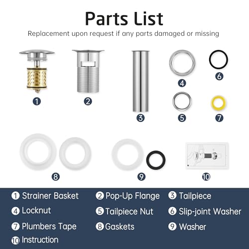 All Metal Pop Up Drain for Bathroom Sink, Bathroom Sink Drain Stopper with Basket, Vanity Sink Drain with Overflow Brushed Nickel Sink Stopper, 18/8 Stainlees & Brass, S20002A-BN - color: Brushed Nickel
