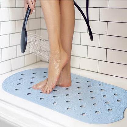 Rubber Bathtub Mat Shower Mat Non-Slip, 31x14 Inch, Bath Tub Floor Mat with Suction Cups and Drainage Holes, Light Blue - color: Light Blue, size: 31" x 14" (Oval)