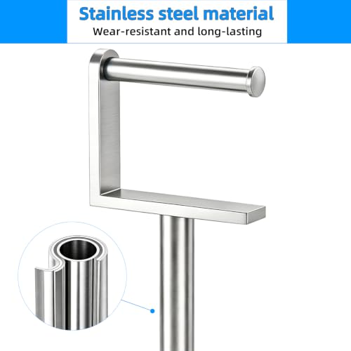 Heavy Duty Toilet Paper Holder Stand, Stable Weighted Base Toilet Paper Holder Free Standing, Stainless Steel Bathroom Free Standing Toilet Paper Roll Holder, Silver Tissue Rack - color: Silver
