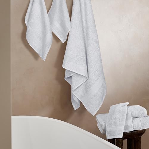 BOUTIQUO 6 Pack Cotton Towel Set, Contains 2 Bath Towels 27x54 inch, 2 Hand Towels 16x24 inch & 2 Wash Coths 12x12 inch, Ideal Everyday use, Ultra Soft Compact & Lightweight - Light Grey - color: Light Grey, size: 6 Piece Towel Set